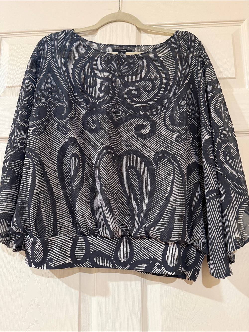 Alfani Black and White Patterned Blouse